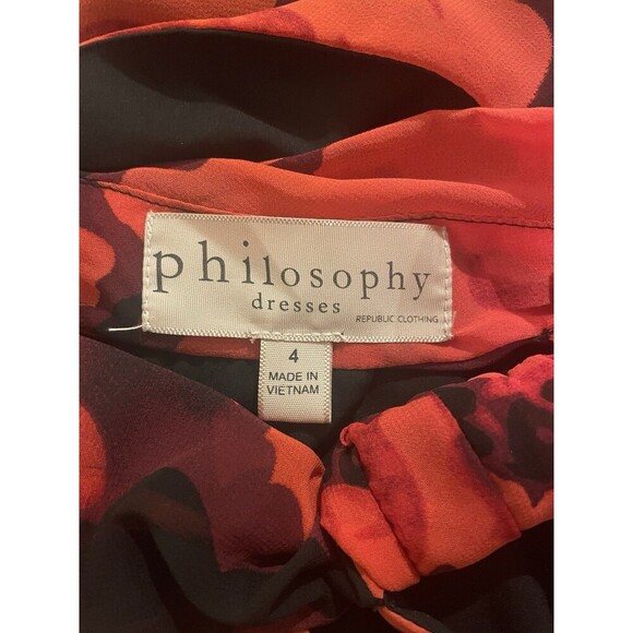 Philosophy Red Black Floral Halter Maxi Dress Size 4 Sleeveless Lined Elegant - Picture 4 of 13